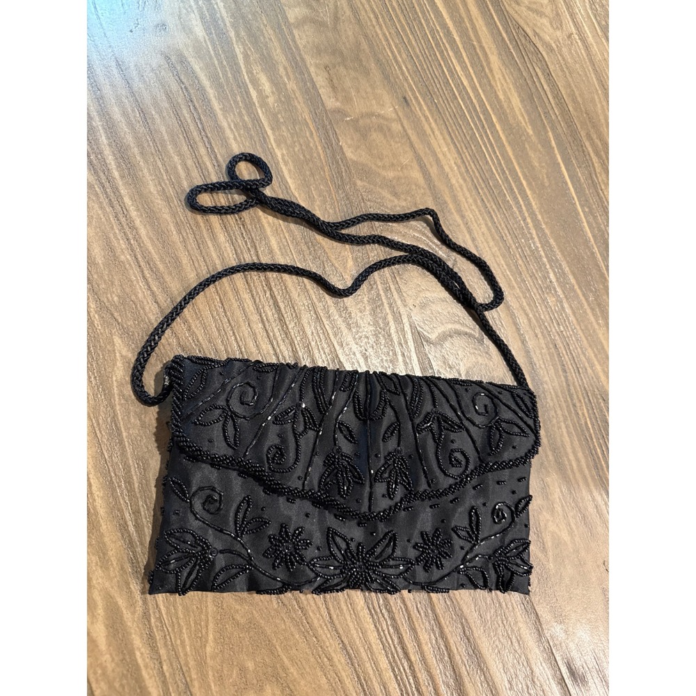 Apt 9 Beaded Evening Clutch Bag Black Floral Formal Convertible Shoulder